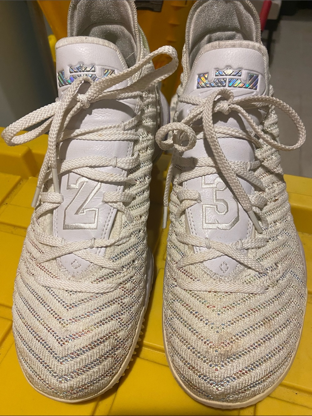 Nike men’s Cream Knit Sneakers with Iridescent Accent